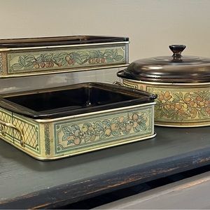 Lot of 3 Vintage Pyrex Golden Harvest Pieces w/Amber Brown Bakeware